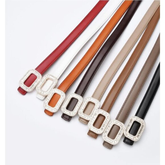 Women Leather Belt with Rhinestone Buckle 115cm Dress Jeans Accessories - Picture 6 of 6